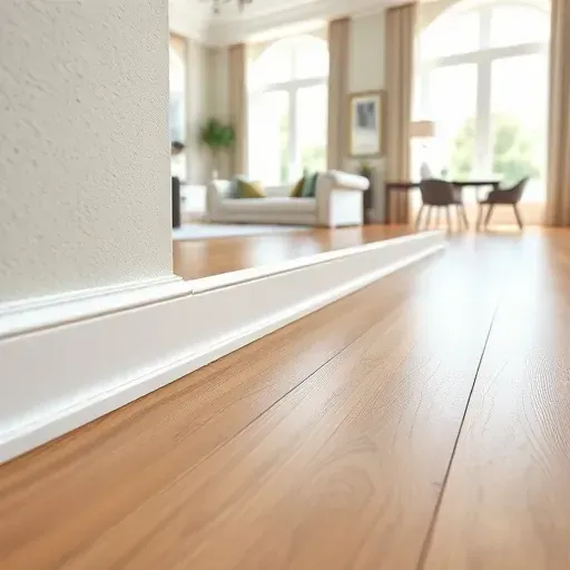 Freshly installed white LVP baseboards along hardwood floors in a stylish modern interior in Alexandria VA