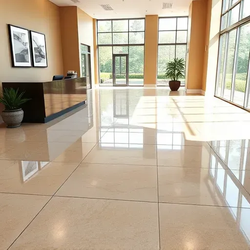 Pristine large-format ceramic tile flooring in a modern Alexandria VA commercial space with glossy finish, minimal decor and natural light