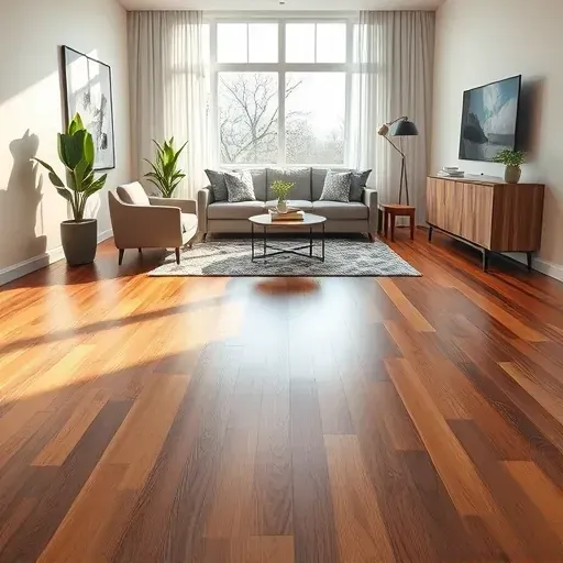 Elegant flooring installation in a minimalistic living room featuring hardwood, laminate, and tile options with natural light.