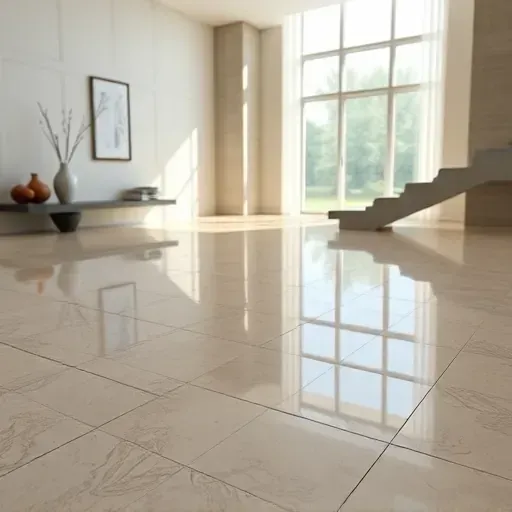 Finished intricate patterned tile flooring reflecting natural light in a modern Alexandria interior with neutral walls and large windows