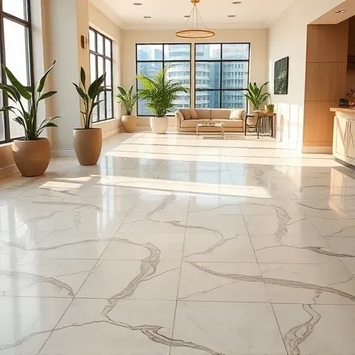 Beautiful ceramic flooring with intricate patterns and glossy finish in a modern Alexandria interior