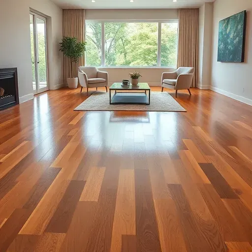 Polished hardwood floor installation in Tysons VA, showcasing detailed wood grains and modern minimalist decor.