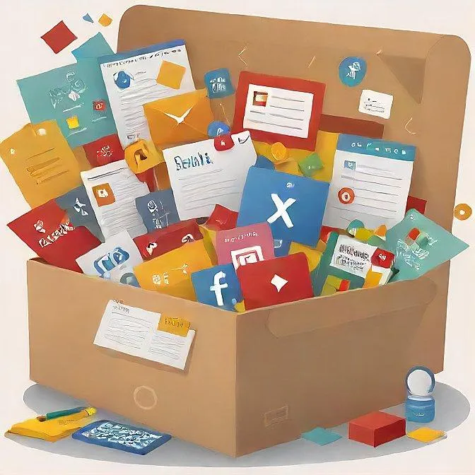 Image of open box with Internet apps spilling out