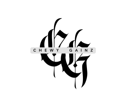 Chewy Gainz CG tattoo logo in black and white, representing a Warren, Ohio realism and surrealism tattoo artist specializing in high-contrast black and grey tattoo work.