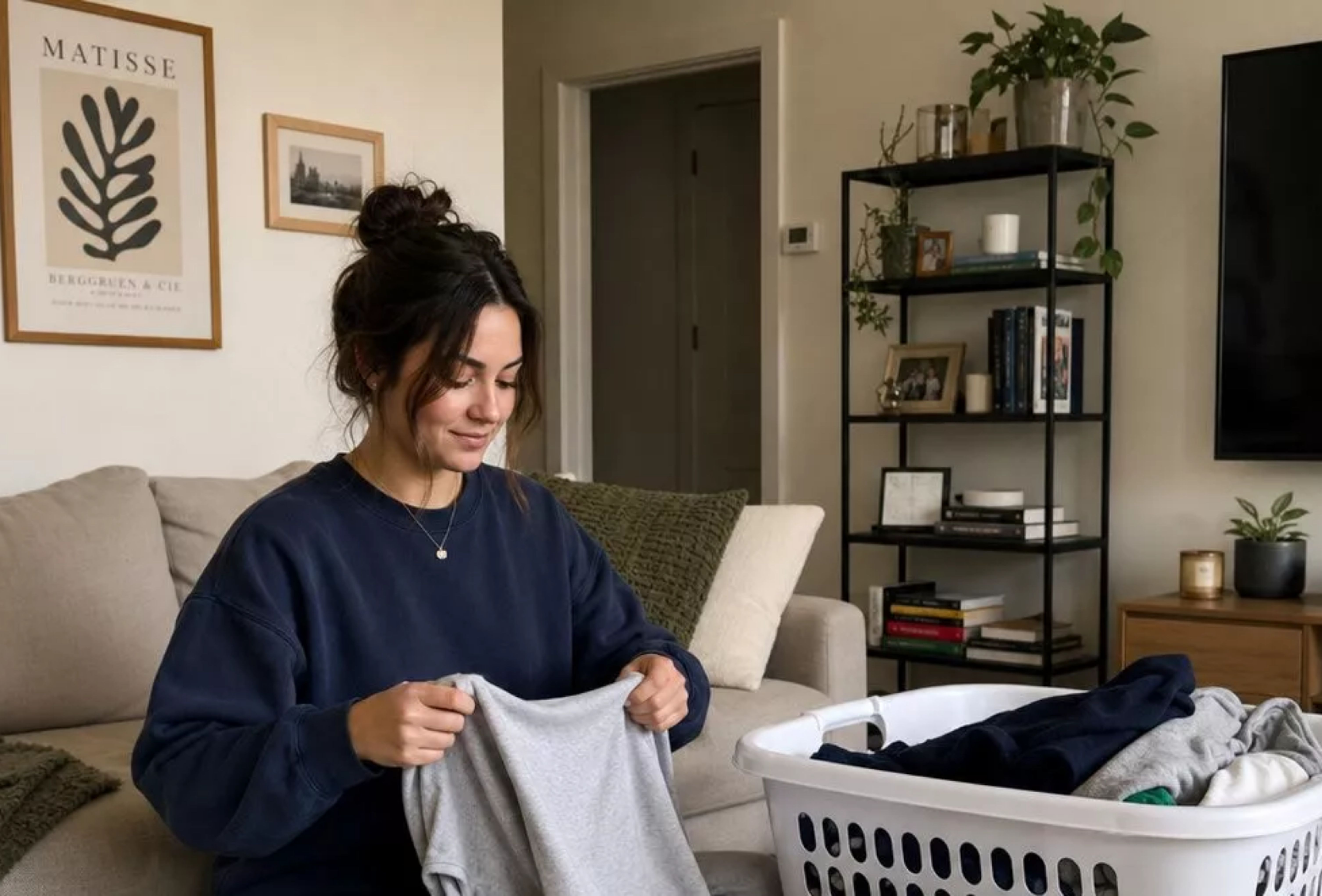 Folding the laundry shows habits that help maintain a clean house