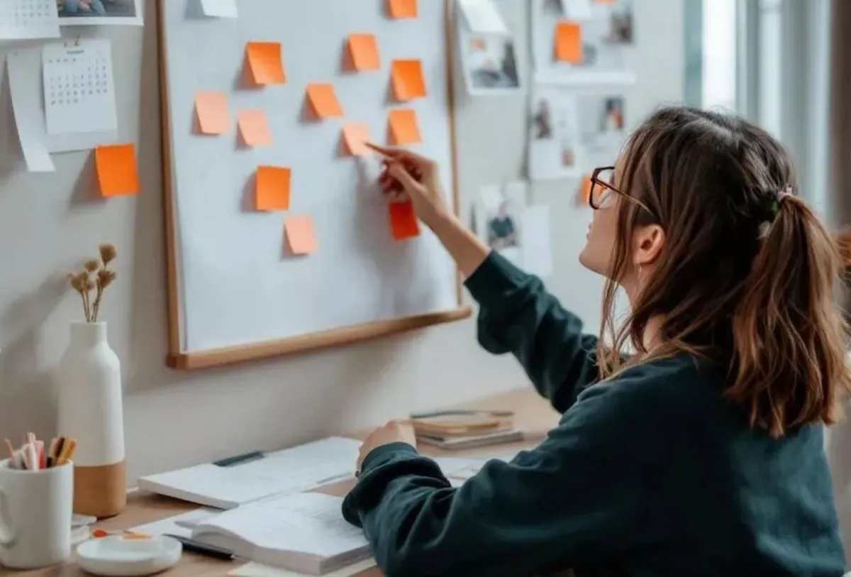 A person planning tasks for a realistic cleaning schedule template