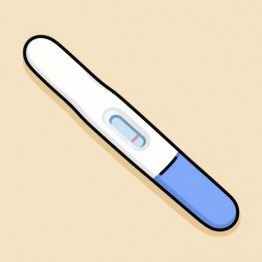 A cartoon image of a pregnancy test
