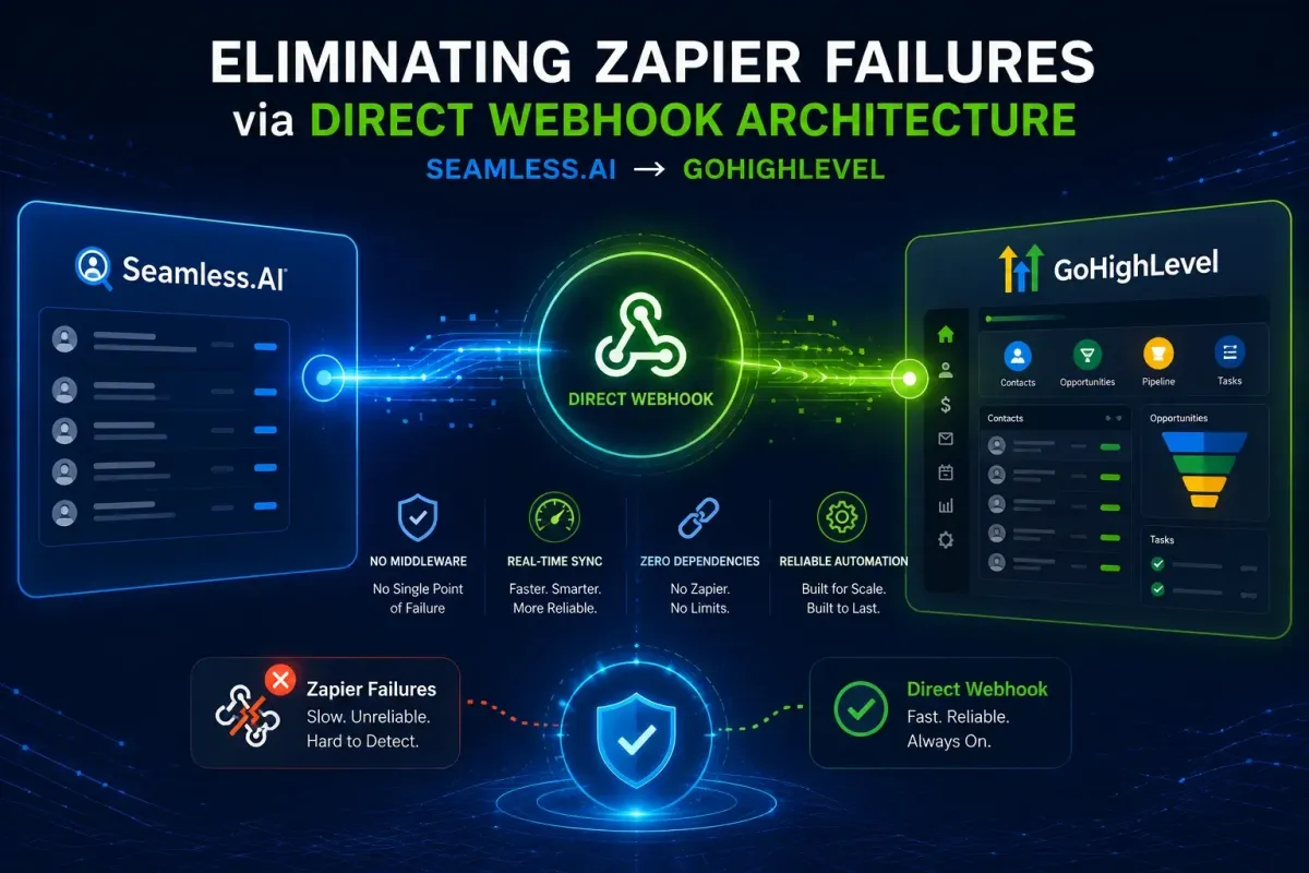 Case Study: Eliminating Zapier Failures via Direct Webhook Architecture (Seamless.AI → GoHighLevel)