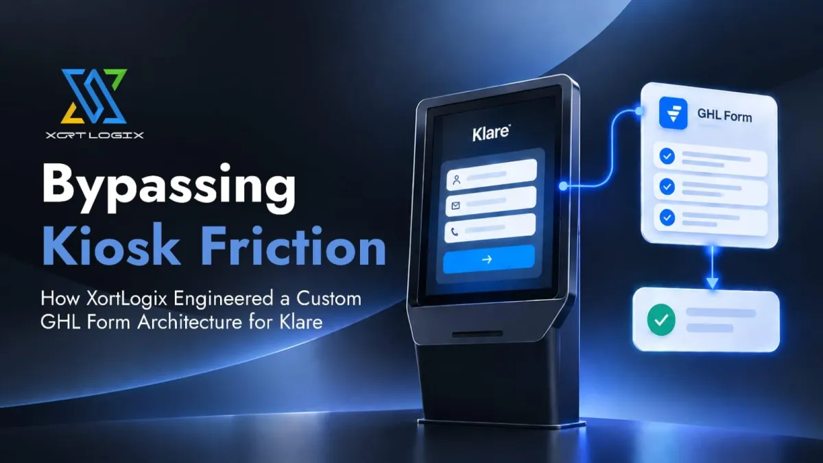 Modern reception kiosk with visitor using a tablet for check-in