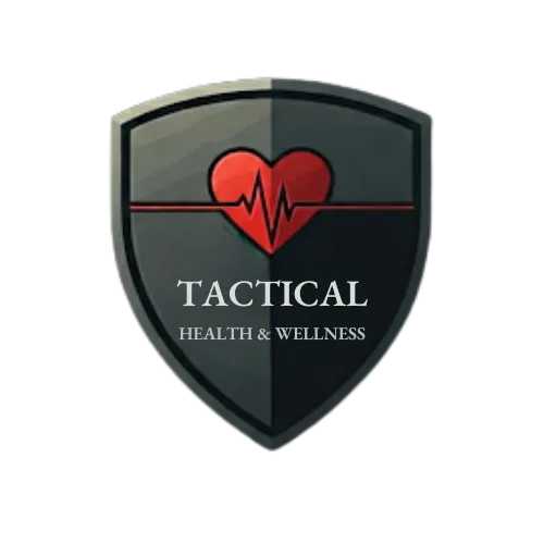 Tactical Health & Wellness shield with red heart with heartbeat line