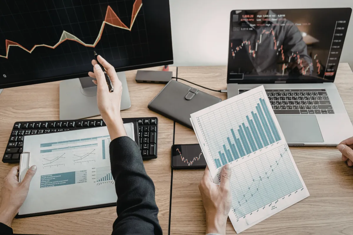 Financial crime exposure - A professional analysing financial data, risk reports, or anomalies on screen
