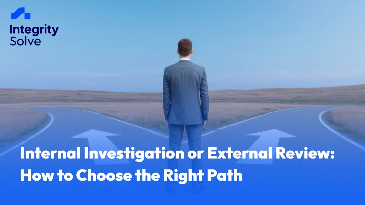 A direct answer listing the key factors that determine whether a matter should be investigated internally or externally. 