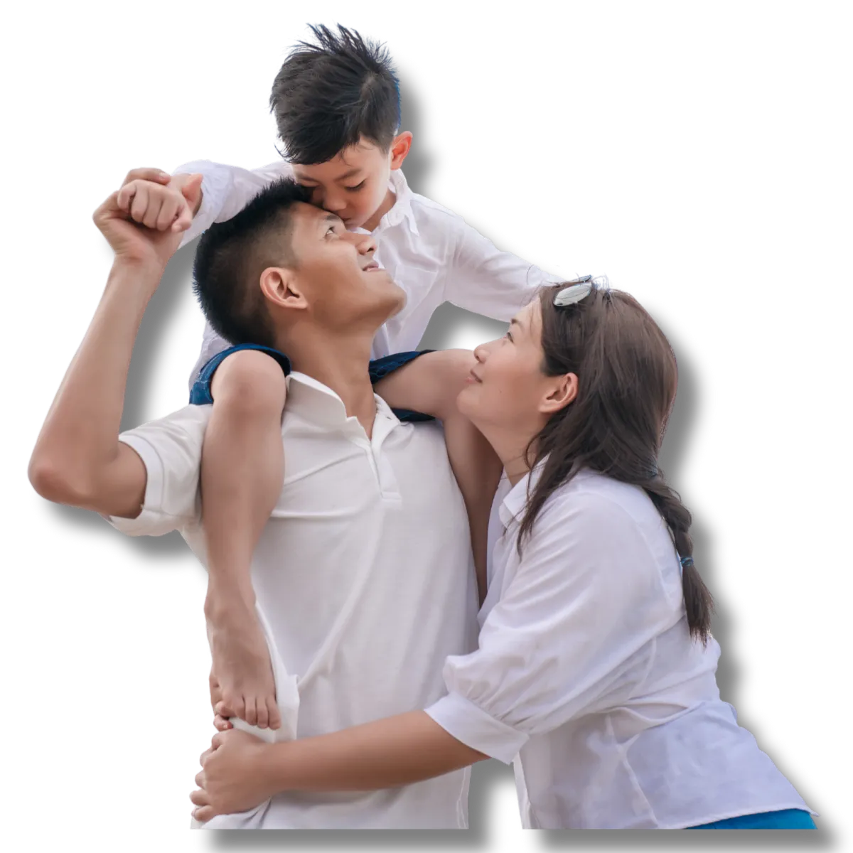 Family sitting close together enjoying a group hug, symbolizing connection and togetherness.