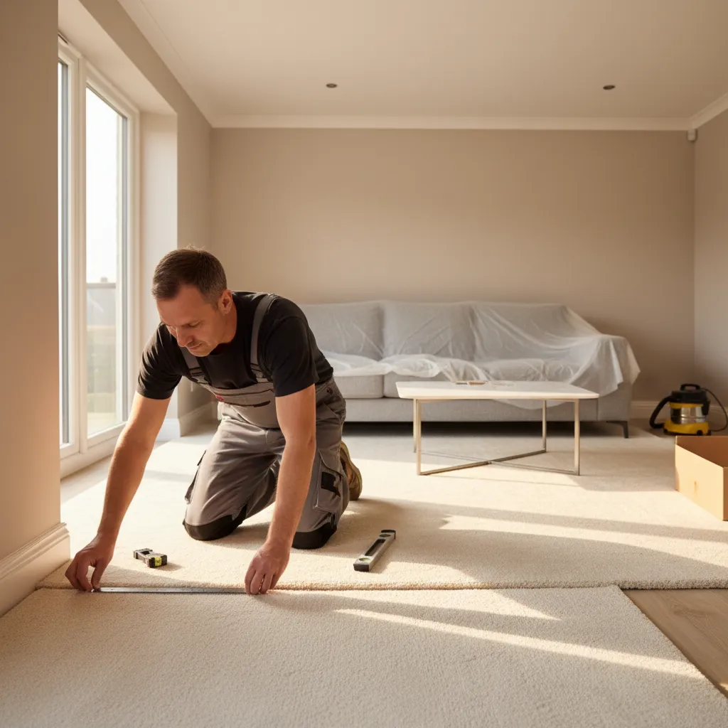 A man measuring a new carpet