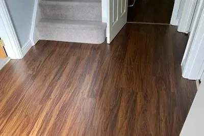 Brown LVT flooring, freshly fitted