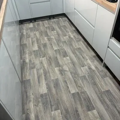 LVT flooring professionally fitted in a kitchen in Sleaford, Lincolnshire.