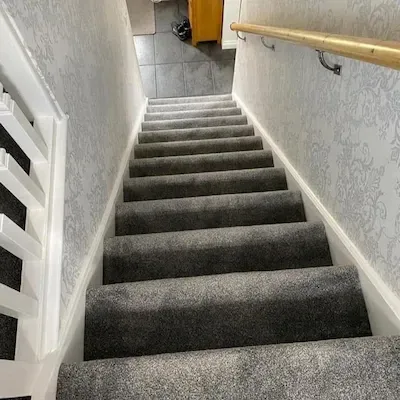 Twist pile carpet fitted on stairs and landing in Lincoln, Lincolnshire.
