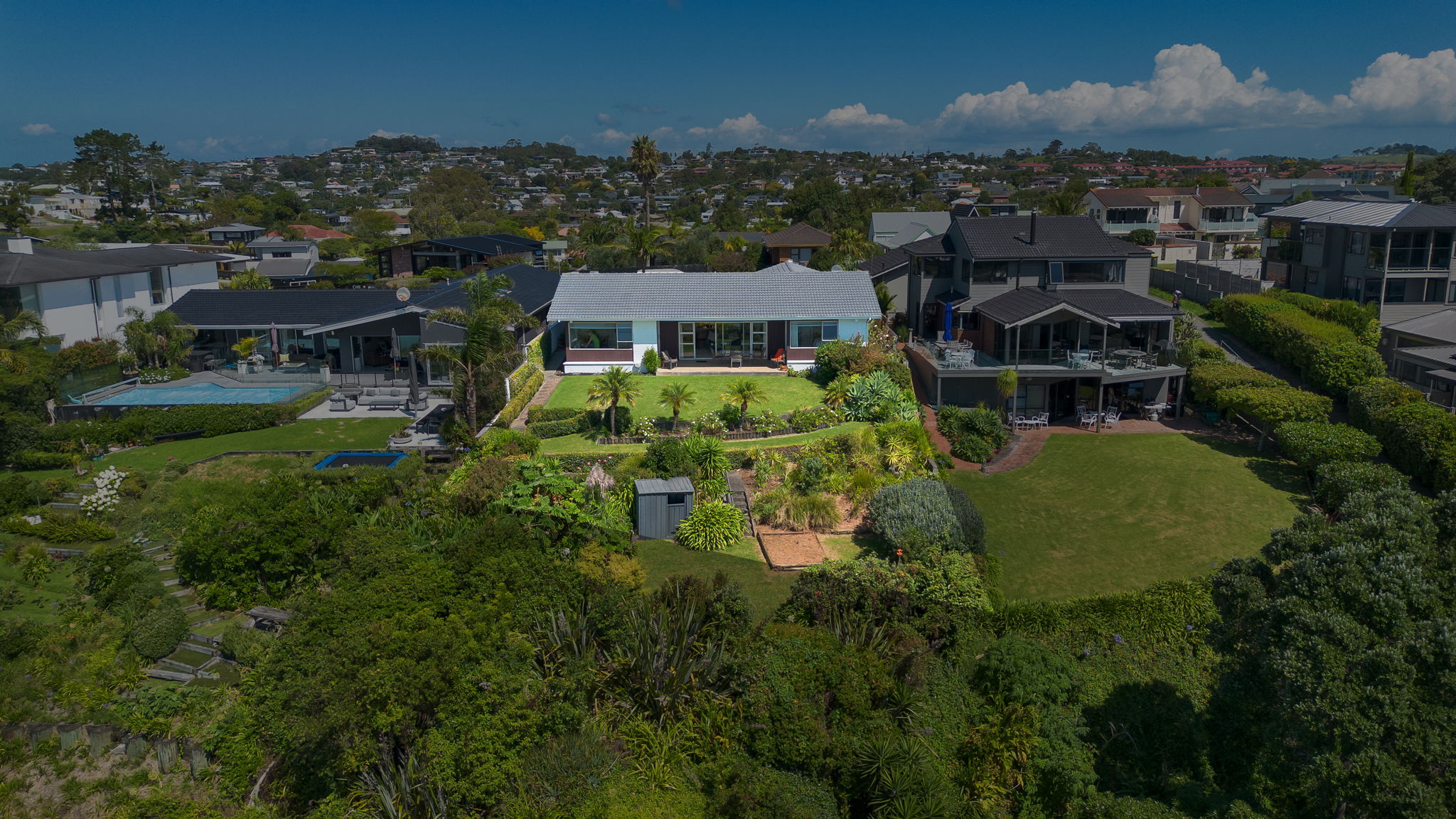 real estate property highlighted in an aerial photo