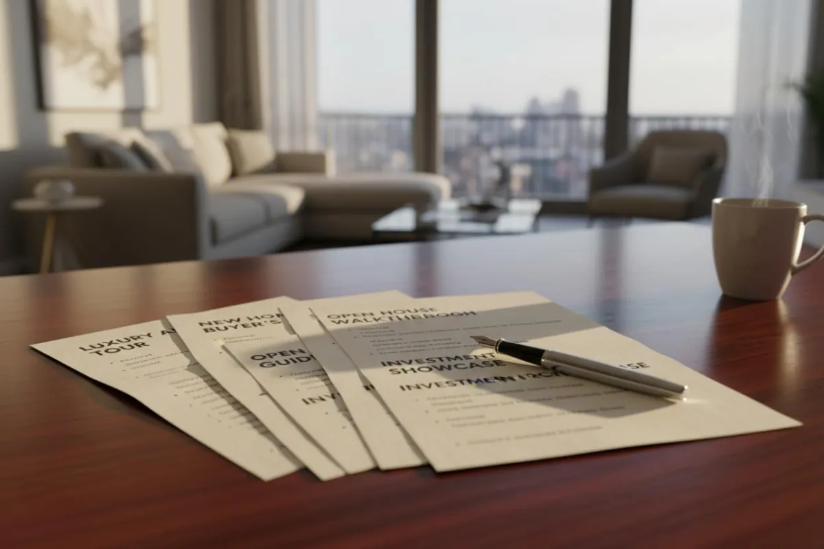 Real estate video script templates laid out on a desk for a New Zealand property listing