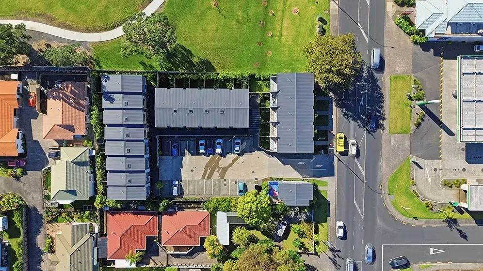 aerial photo of townhouses in Whangaparāoa
