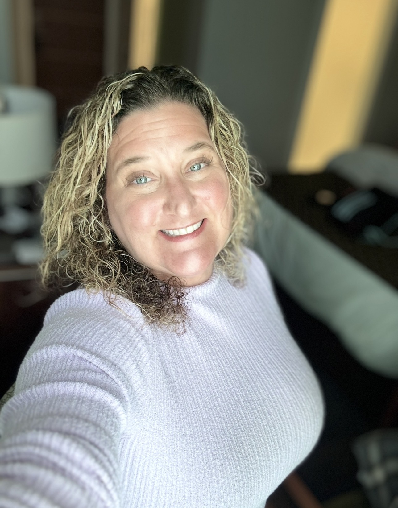 Hope smiling in purple