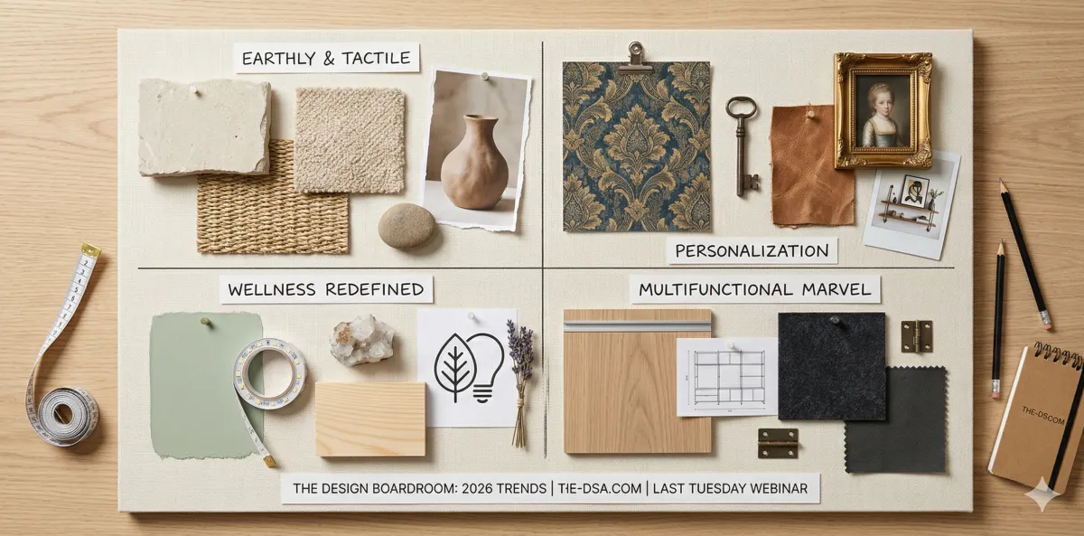 Mood board depicting 2026 design trends