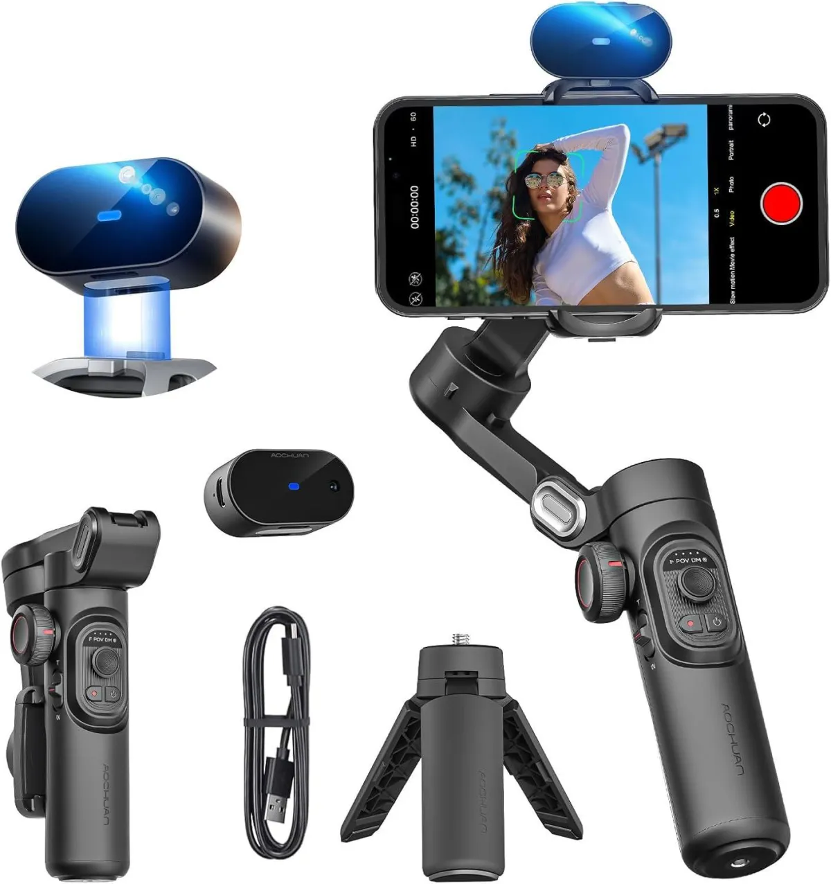 XE AI Version,Gimbal Stabilizer for Smartphone,NO APP AI Tracking, Gesture Control, Inception Gimbal with TikTok YouTube,3-Axis Foldable Gimbal stabilizer for iPhone& Android AUCHOAN IMAGE amazon