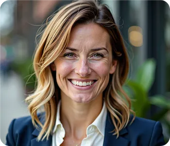 image of smiling female for entrepreneurial wisdom and experience.
