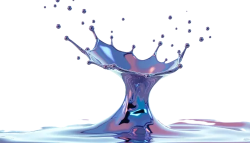 A single, dynamic splash of liquid chrome captured in mid-air against a stark white background. The fluid form is organic and swirling upwards, suggesting freedom, growth, and transformation. The surface is a flawless, high-gloss holographic metal, refracting light into a chromatic spectrum of blues, purples, and silver. Rendered in photorealistic 3D, minimalist and sophisticated, symbolizing empowerment