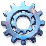 Chromatic 3D icon of interlocking gears symbolizing AOWork2Live's business automation services.