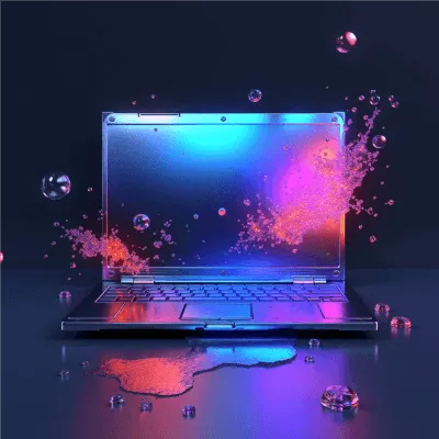 Icon of a laptop with code and gears, symbolizing the digital software and apps recommended by AOWork2Live.