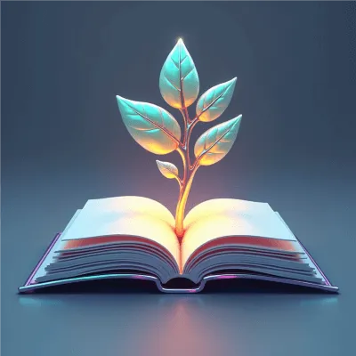 Icon of a growing sprout from a book, for The Growth Library section of educational resources and books.