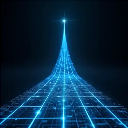 A stylized blueprint path forking into two options, symbolizing the choice between a DIY guide and a done-for-you service to build a business with AI.