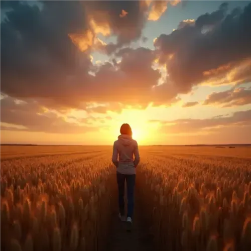 A person standing at the edge of a vast field at sunset, symbolizing hope and a new beginning for their career.