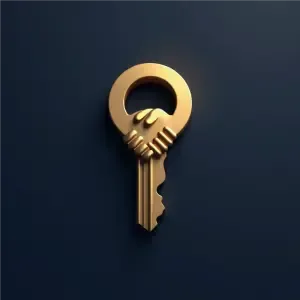 Icon of a golden key with a handshake, representing exclusive access to trusted connections.