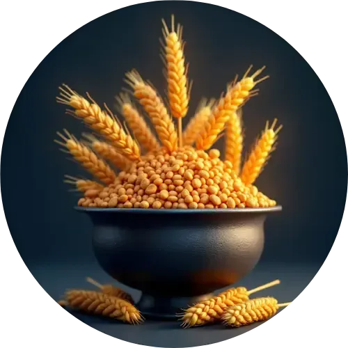 Icon of a rustic bowl overflowing with golden wheat, representing the Platinum Rule of generosity.