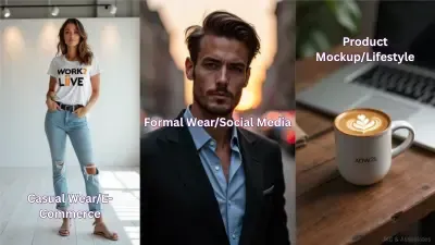 AI-generated professional product photo mockup of a graphic t-shirt on a virtual model, created using Artistly's Virtual Model tool.