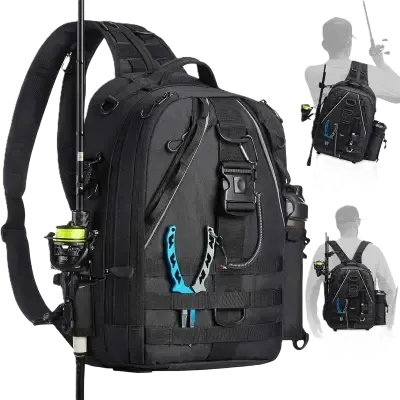 Piscifun Fishing Backpack with Rod Holder, Lightweight Sling Bag Storge Gear and Equipment