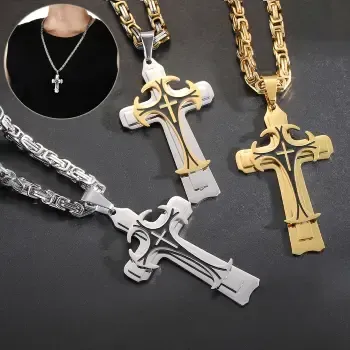 Fashion Jewelry Christian Trinity Latin Cross Necklace For Men Stainless Steel Three Layers Cross Pendants Necklaces Jewelry Gift Divine Jewelry Category