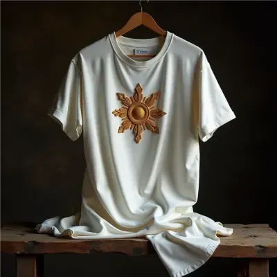 Custom-designed Visions of Grace apparel featuring gold sunburst embroidery