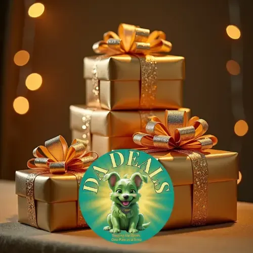 Elegantly wrapped gift boxes with gold ribbons, representing seasonal promotions and amazing shopping deals.