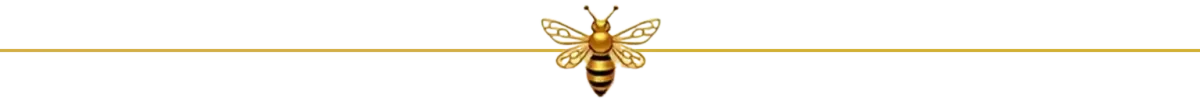 Elegant horizontal divider featuring a stylized metallic gold honey bee centered between two thin gold lines, separating The Hero Section and The Sanctuary sections.