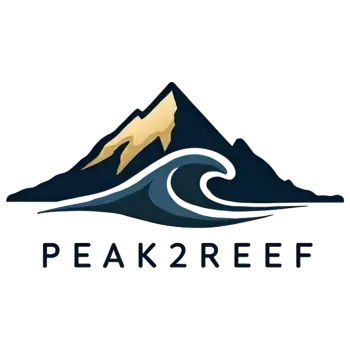 Peak2Reef logo, elite adventure gear brand connecting mountain peaks to ocean reefs