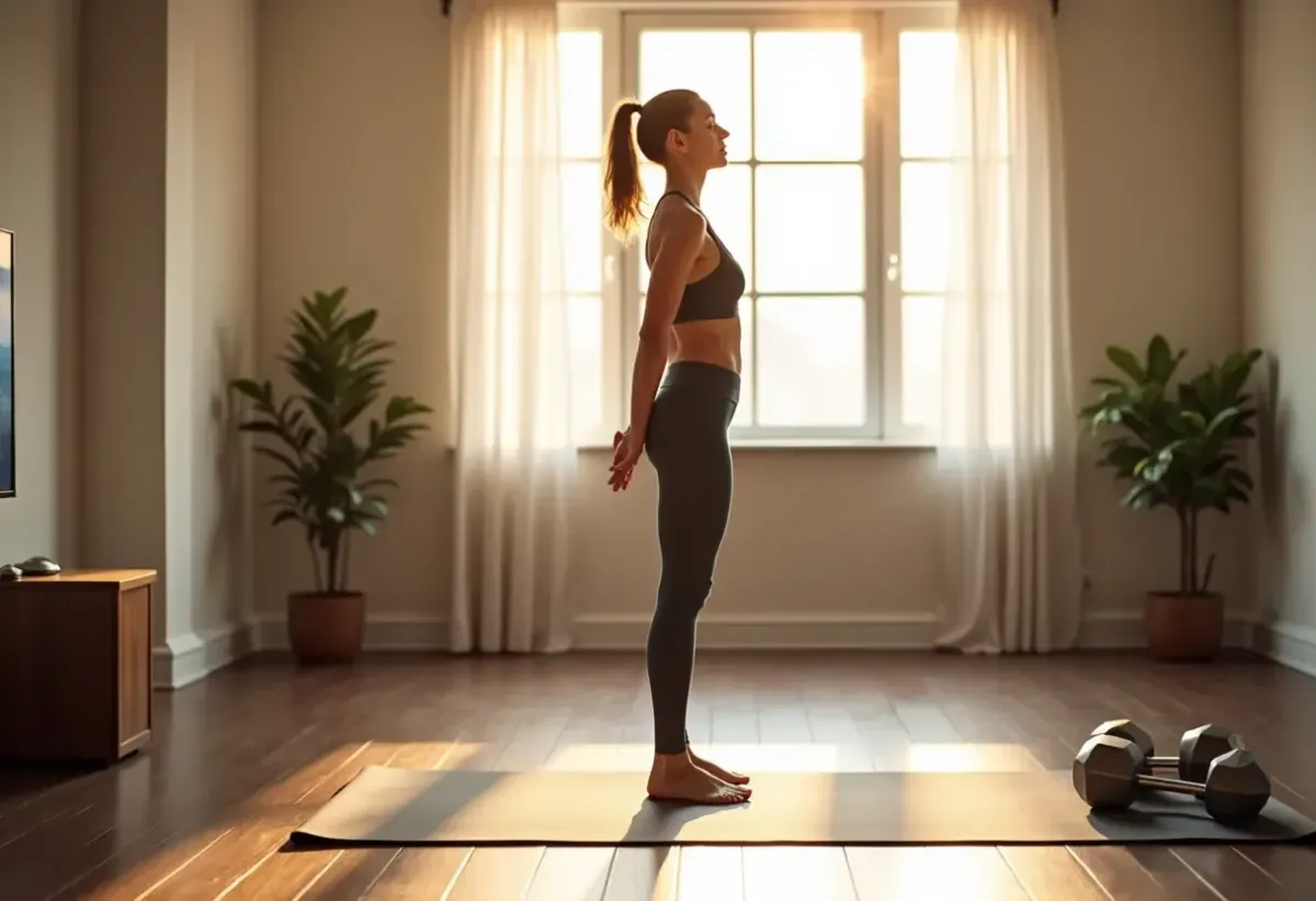 Person preparing for a safe workout in a tidy home gym