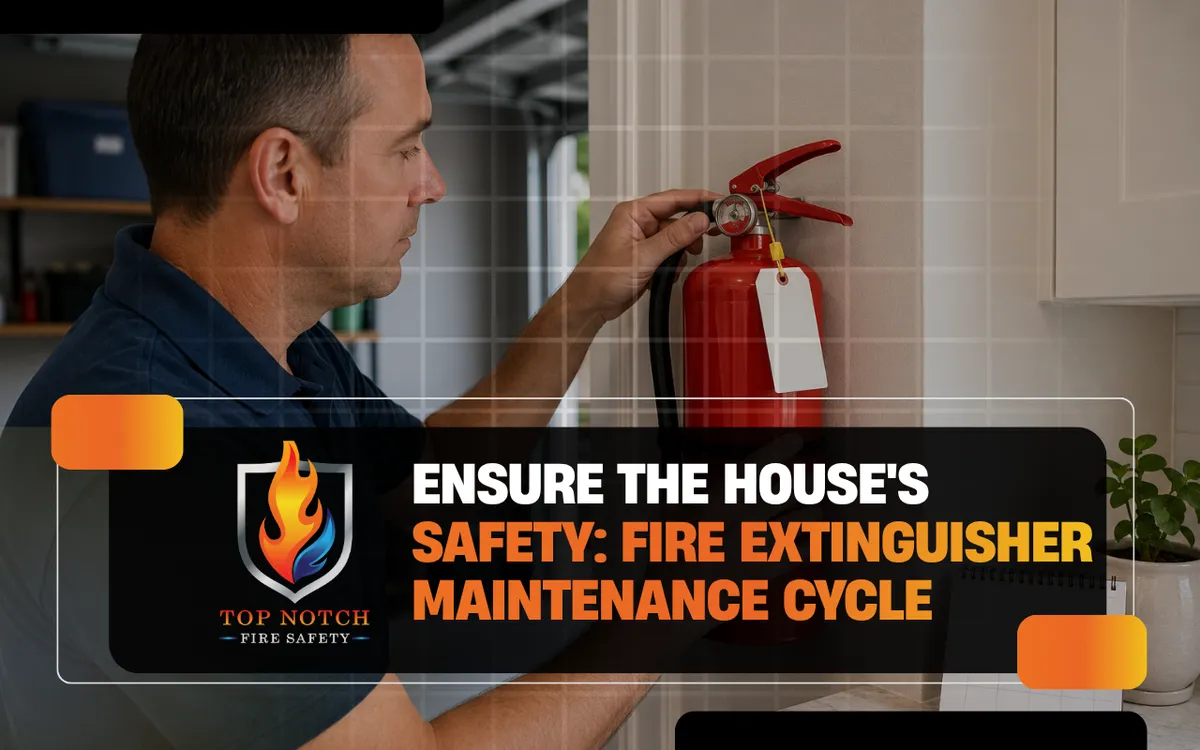 Homeowner checking the fire extinguisher maintenance cycle