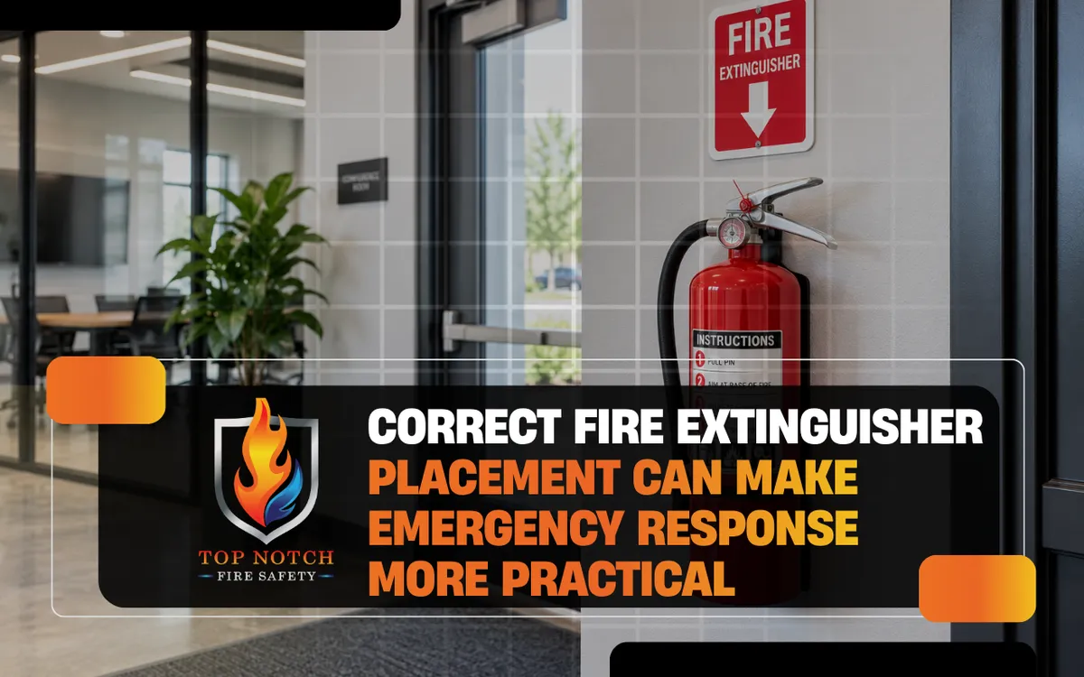 Fire extinguisher placement in a visible and accessible commercial location