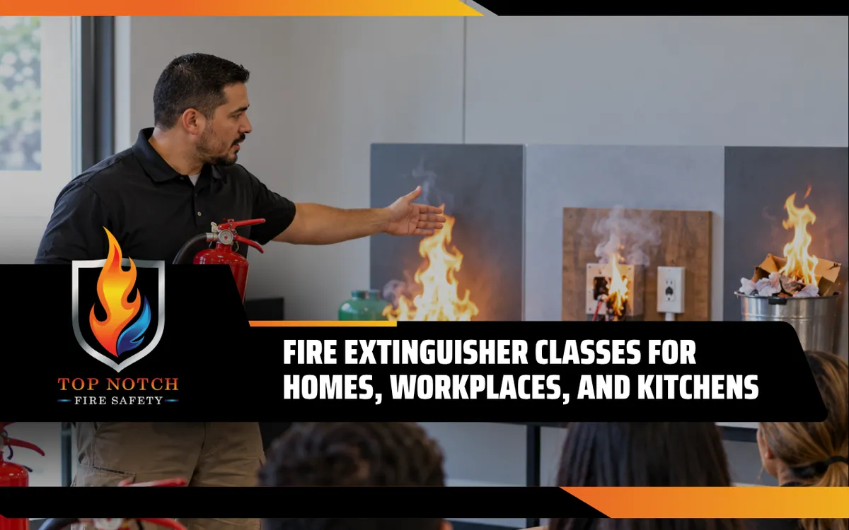 Fire Extinguisher Classes for Homes, Workplaces, and Kitchens<