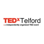 TEDx Telford logo featuring the event name and tagline, representing an independently organized TED event focused on sharing ideas and enhancing public speaking skills.