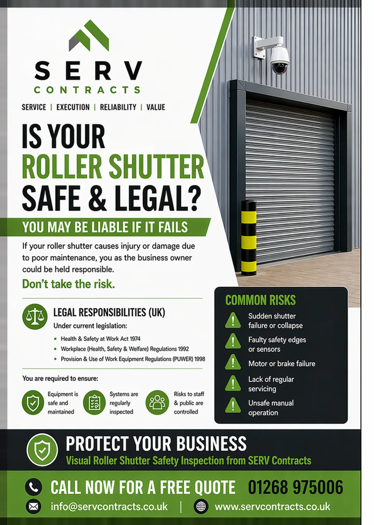 Commercial roller shutter safety inspection leaflet