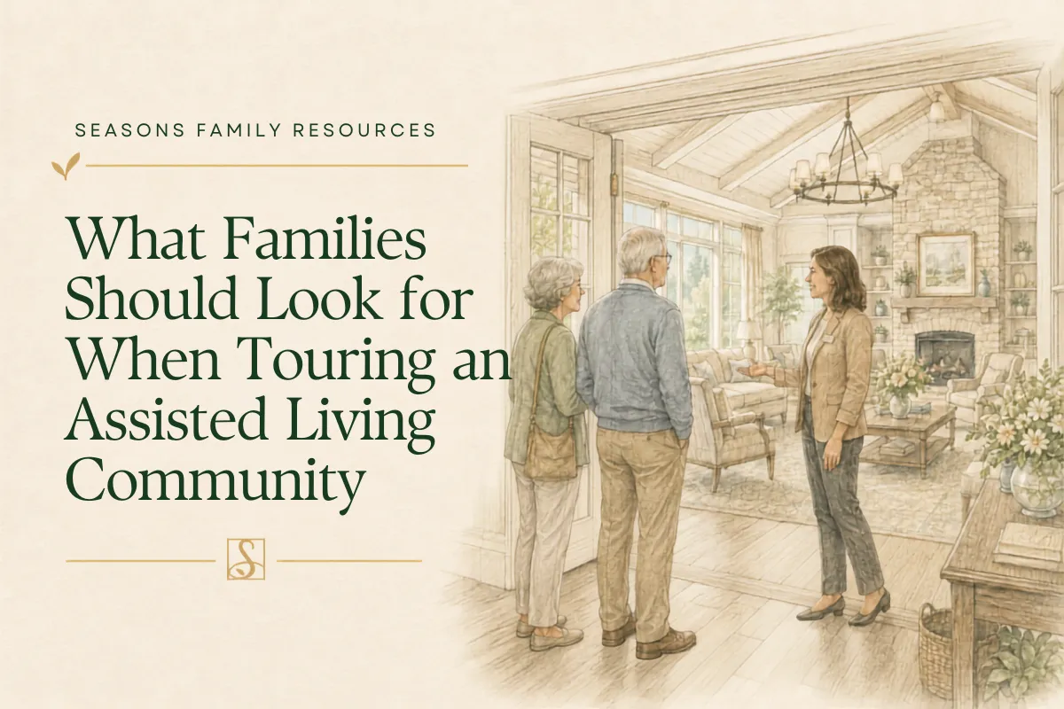 An elderly couple touring an assisted living community with a local leader